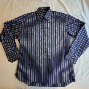 Ike Behar M Navy Striped Button Down 100% Cotton